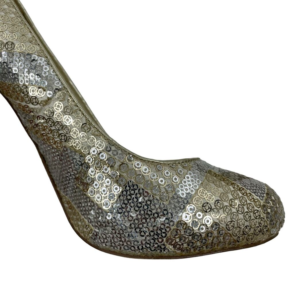 Aldo Glicken Sequins Glitter Pumps Metallic Gold Silver Size 39 - Picture 4 of 11